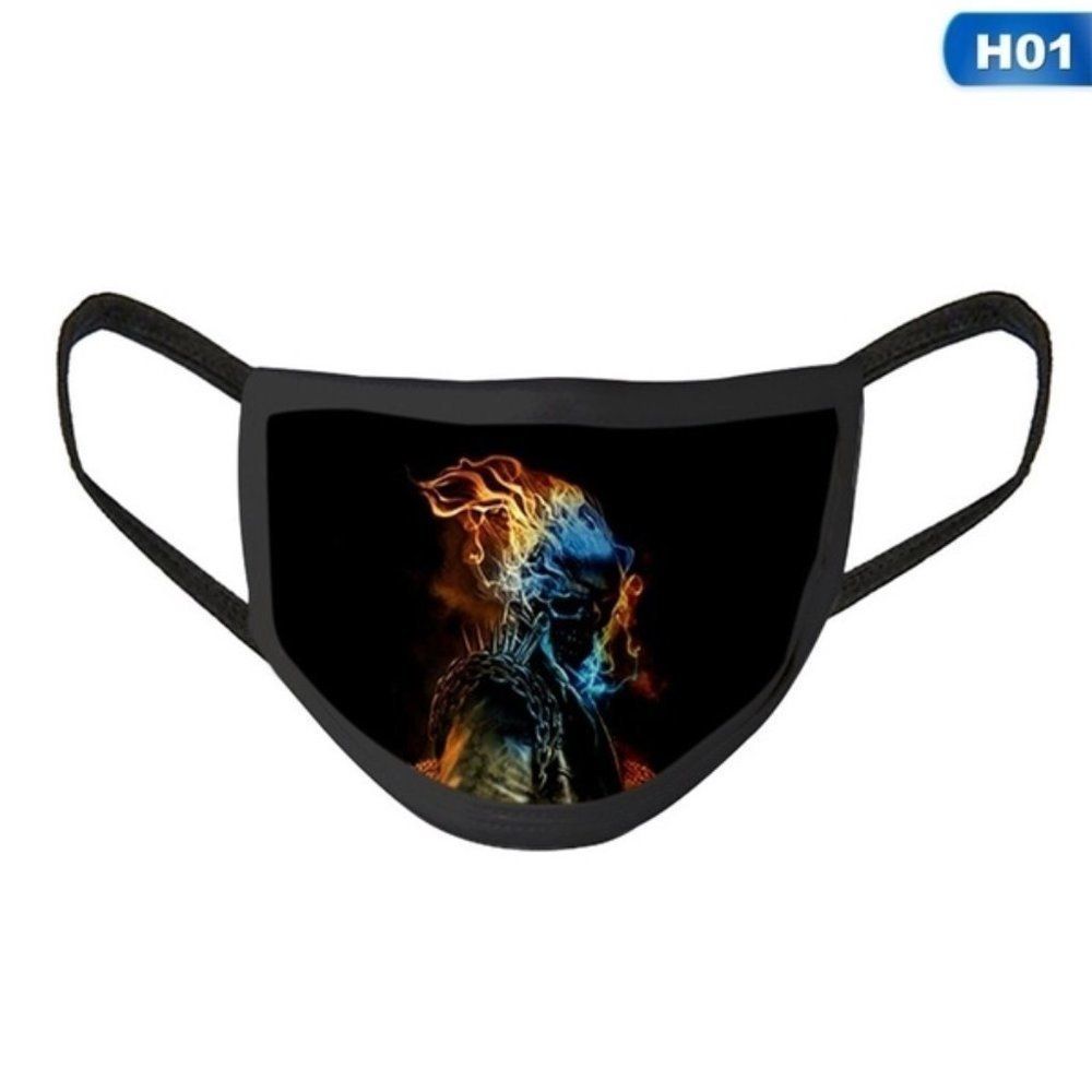 Skull Print Cotton Mouth Mask Black Anti Dust Face